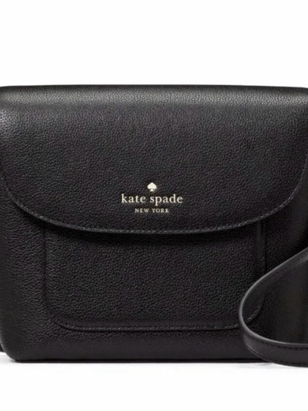 kate spade black pebbled leather crossbody with gold logo